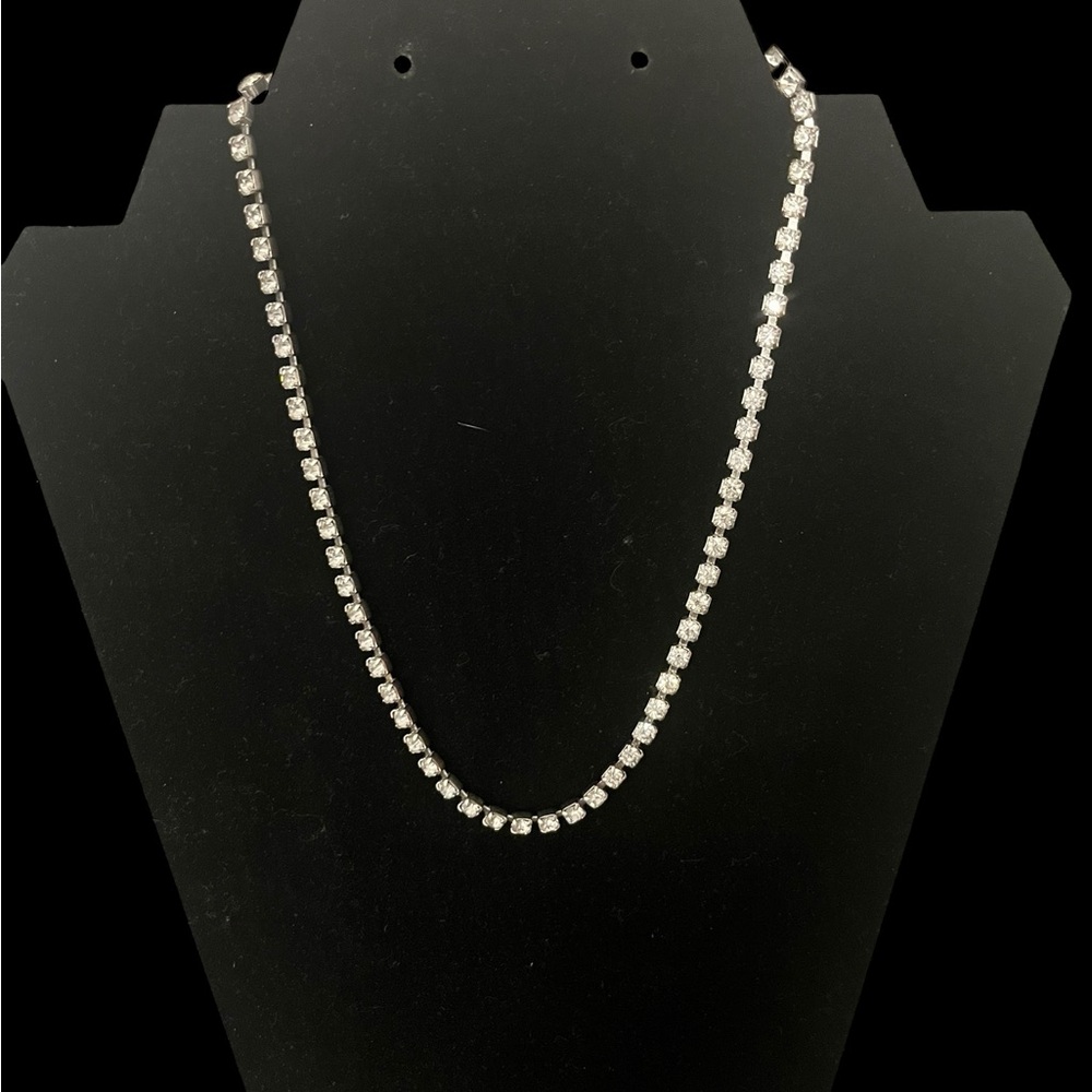 Vintage Estate Silver Clear Rhinestones Necklace Classic Formal